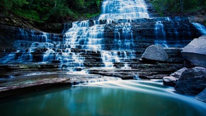 Ontario, Canada, Waterfalls, Landscape, Long exposure, Water Stream, Forest, Scenery, Rocks, 4K wallpaper