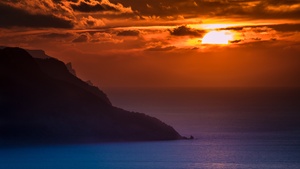 Mallorca Island, Spain, Sunset Orange, Cloudy Sky, Ocean, Dusk, Coastal, Body of Water, Landscape, 4K wallpaper