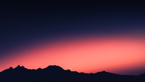 Silhouette Mountain, Sunset, Orange sky, Mountain range, Moon, Dusk, 4K wallpaper