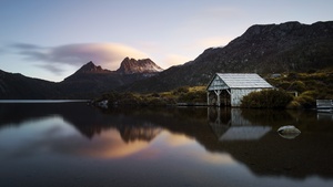 Cradle Mountain, Lake, Mountains, Evening, Sunset, Dark, Reflection, 4K wallpaper