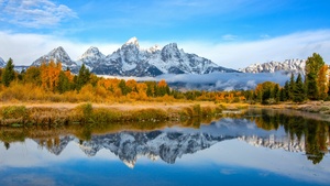 Grand Teton National Park, Aesthetic, Mountains, Autumn, Lake, Reflection, Blue Sky, Landscape, Scenery, 4K wallpaper