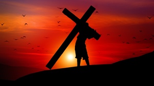 Jesus Cross, Sunset, Orange sky, Silhouette, Religion, Faith, Christianity, Symbol, 4K wallpaper