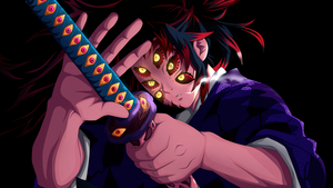 Kokushibo, Demon Slayer: Kimetsu no Yaiba, Black background, 4K wallpaper