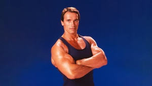Arnold Schwarzenegger, Portrait, Bodybuilder, American actor, Blue background, 4K wallpaper