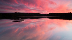 Mirror Lake, Pink sky, Silhouette, Reflection, Landscape, Scenery, Sunset, 4K wallpaper