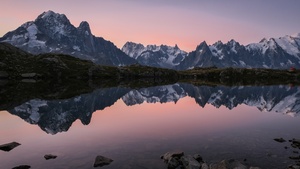 Scenery, France, Mountain lake, Reflection, Body of Water, Mountain range, Glacier mountains, Snow covered, Landscape, 4K wallpaper