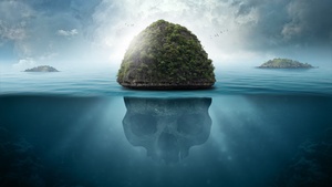 Skull, Island, Seascape, Tropical, Caribbean, Surreal, Blue, 4K wallpaper