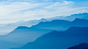 Mountains, Blue Sky, Mountain range, Fog, Peak, 4K wallpaper