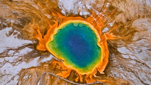 Yellowstone National Park, Volcano, Aerial view, Wyoming, 4K wallpaper