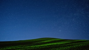 Washington State, Green Meadow, Night time, Starry sky, Landscape, Long exposure, Scenery, Grass field, 4K wallpaper