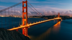Golden Gate Bridge, Lights, San Francisco, Evening, California, Sunset, 4K wallpaper