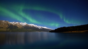 Lake Wakatipu, Aurora Borealis, New Zealand, Glacier mountains, Snow covered, Long exposure, Mountain range, Astronomy, Landscape, Scenery, Dawn, Night time, 4K wallpaper