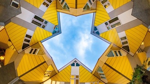 Modern architecture, Cube houses, Sky view, Rotterdam, Netherlands, 4K wallpaper