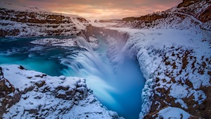Waterfall, Winter, River, Iceland, Long exposure, 4K wallpaper
