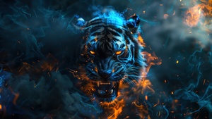 Roaring, Tiger, Flames, AI art, Dope, 4K wallpaper