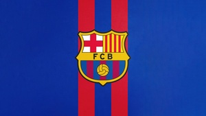 Blue background, Crest, FC Barcelona, 4K wallpaper