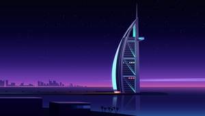 Burj Al Arab, Illustration, Luxury Hotel, Night, Cityscape, Dubai, 4K wallpaper