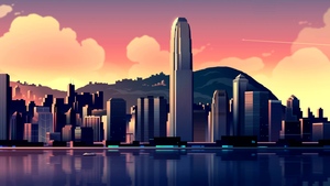 Hong Kong, Illustration, Cityscape, Sunset, Buildings, Skyscrapers, 4K wallpaper
