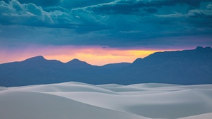 White Sands, Mountain range, Cloudy Sky, Sunset Orange, Silhouette, Landscape, USA, Desert, Soil, 4K wallpaper