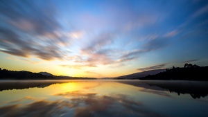 California, Lake, Landscape, Reflection, Sunrise, Silhouette, Long exposure, 4K wallpaper