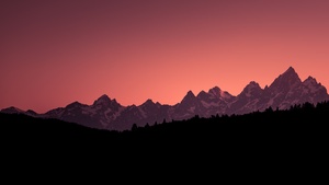 Grand Teton National Park, Teton Range, USA, Silhouette, Glacier mountains, Snow covered, Sunset Orange, Clear sky, Mountain Peaks, Scenery, 4K wallpaper