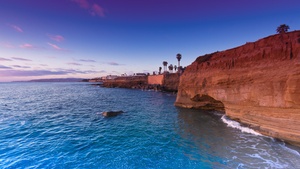 Seascape, Rocky coast, Ocean view, Clear sky, Dusk, Scenic, 4K wallpaper