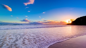 Queensland, Australia, Beach, Coastal, Ocean Waves, Seascape, Sunset, Clear sky, Blue Sky, Landscape, Horizon, 4K wallpaper