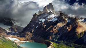 Fitz Roy, Mountain Peak, Patagonia, Argentina, Glacier mountains, Snow covered, Landscape, Cloudy Sky, Lake, Valley, 4K wallpaper