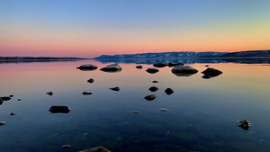 Norway, Sunset, Dusk, Red Sky, Clear sky, Rocks, Reflection, Landscape, Scenery, 4K wallpaper