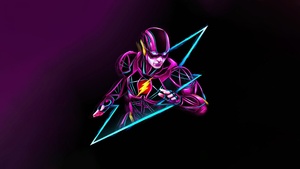 The Flash, Neon art, Purple background, Multicolor, 4K wallpaper