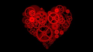 Love heart, Gears, Mechanical, Black background, Artwork, 4K wallpaper