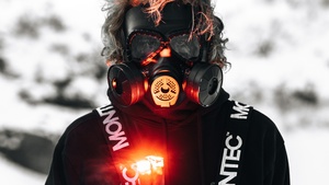 Gas mask, Hoodie, Person, Flare, Adventure, 4K wallpaper