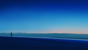 Alone, Mood, Lonely, Blue Sky, Horizon, Panoramic, Crescent Moon, Ultrawide, 4K wallpaper