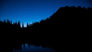 Washington, United States, Silhouette, Blue Sky, Stars, Body of Water, Reflection, Trees, Dark background, 4K wallpaper