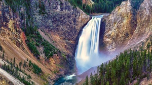 Yellowstone National Park, Wyoming, United States, Waterfalls, Cliffs, Dawn, Long exposure, Water Stream, Landscape, High Dynamic Range, HDR, 4K wallpaper