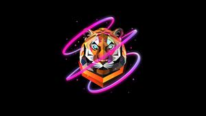 Tiger, Low poly, Artwork, AMOLED, Black background, Neon, Simple, 4K wallpaper