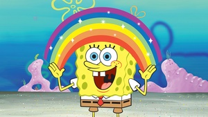 Spongebob, Rainbow, SpongeBob smiley face, SpongeBob SquarePants, 4K wallpaper