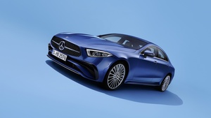 Mercedes-Benz CLS 350 AMG Line, 2021, Blue background, 4K wallpaper