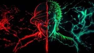 Monkey D. Luffy, Roronoa Zoro, AMOLED, One Piece, Black background, 4K wallpaper