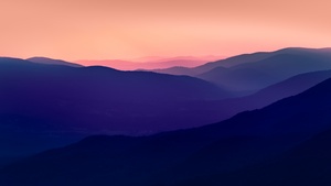 Poland, Mountain range, Aerial view, Silhouette, Sunset, Dusk, Pink sky, Pattern, Landscape, Scenery, 4K wallpaper