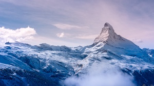 Matterhorn, Switzerland, Italy, Snow covered, Fog, Landscape, Mountain Peak, Winter, Sunrise, Early Morning, 4K wallpaper