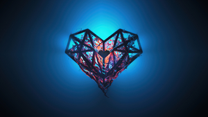 Heart, Low poly, Artwork, Glow, Blue background, Heartbeat, 4K wallpaper