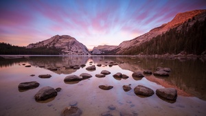 OS X Yosemite, Yosemite National Park, Lake, Rocks, Evening, Reflections, Mountains, California, Stock, 4K wallpaper