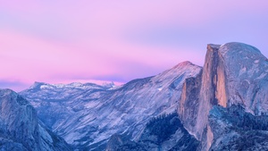 OS X Yosemite, Half Dome, Yosemite National Park, Yosemite Valley, Cliff, Mountains, Sunset, Twilight, Pink sky, California, Stock, 4K wallpaper