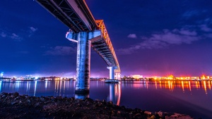 Mactan-Mandaue Bridge, Philippines, Sergio Osmeña Bridge, Night time, City lights, Dusk, Body of Water, Reflection, Clear sky, 4K wallpaper