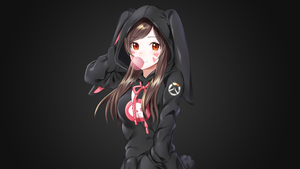 DVa, Kawaii, Overwatch, Dark background, Anime girl, 4K wallpaper