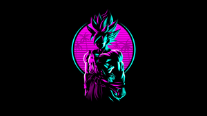 Goku, Dragon Ball, AMOLED, Retro, Artwork, Neon, Black background, 4K wallpaper