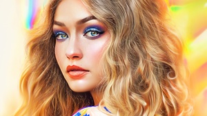 Gigi Hadid, Artwork, American model, Portrait, Paint, 4K wallpaper