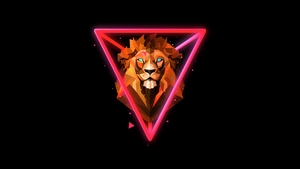 Lion, Neon, Wild, Low poly, Artwork, AMOLED, Black background, 4K wallpaper