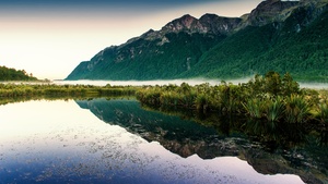 New Zealand, Fog, Mountain, Reflection, Landscape, Scenery, Greenery, 4K wallpaper